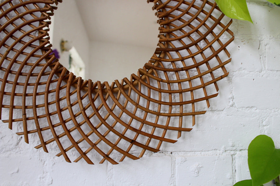 Mid-Century French Rattan Mirror by Art Vannerie RR (c. 1960s)