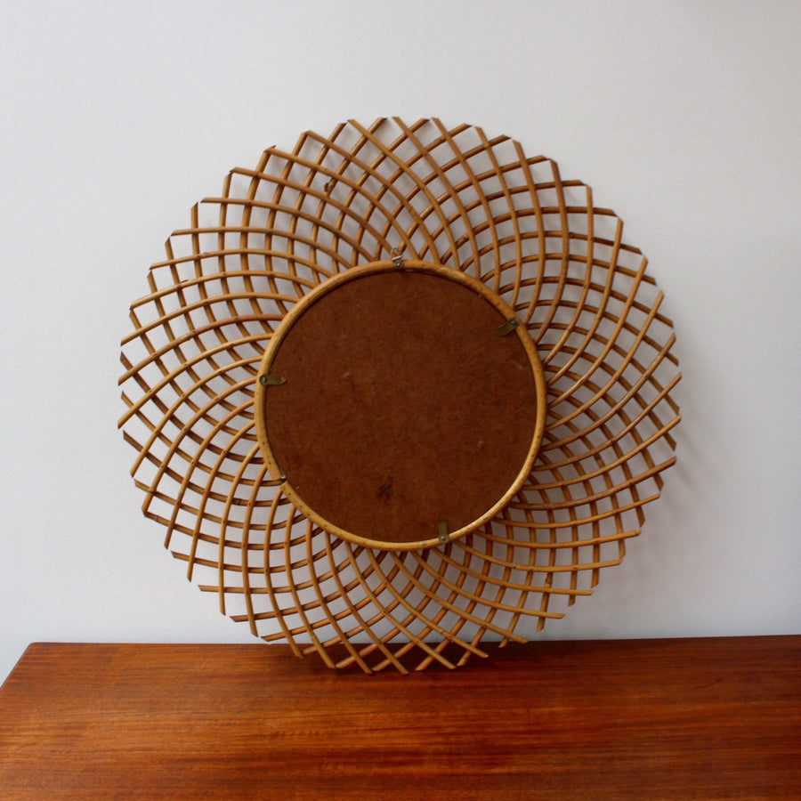 Mid-Century French Rattan Mirror by Art Vannerie RR (c. 1960s)