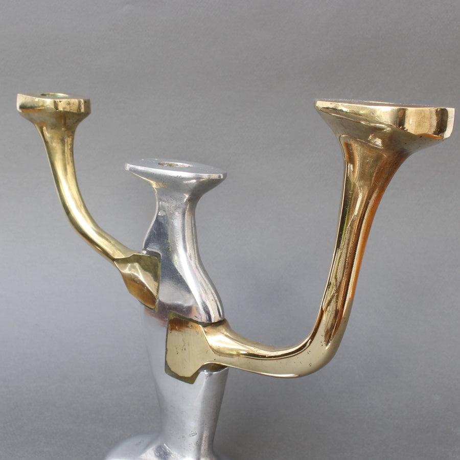 Aluminium and Brass Brutalist Style Candleholder by David Marshall (Circa 1970s)
