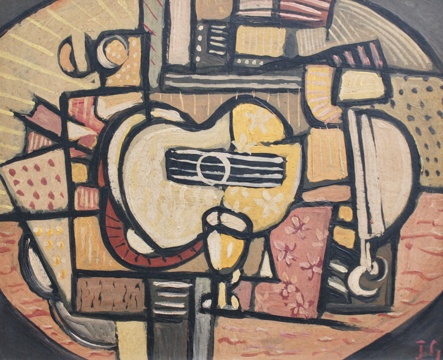 'Still Life with Guitar and Wine Glass' by J.G. (circa 1940s - 1960s)