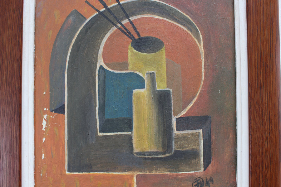 'Artist's Brushes and Bottle' by Unknown Artist with Initials F.U. (1949)