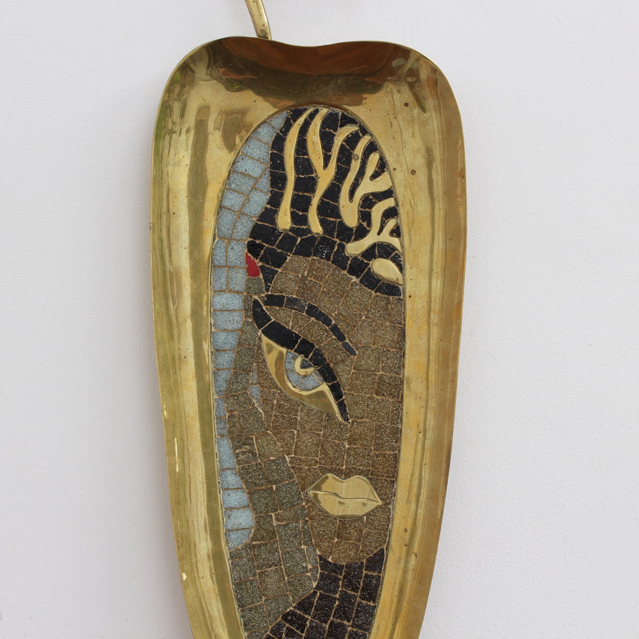 Brass Tray with Mosaic of a Stylised Beauty by Salvador Terán (circa 1950s)