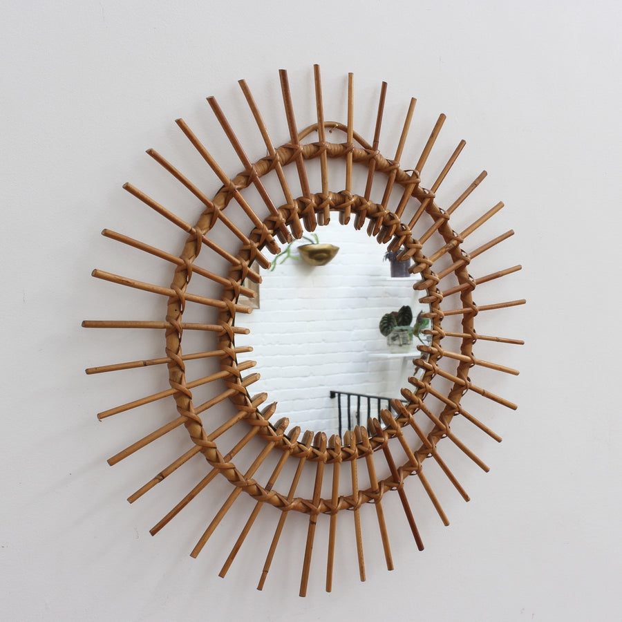 Mid-Century French Rattan Sunburst Mirror (Circa 1960s)