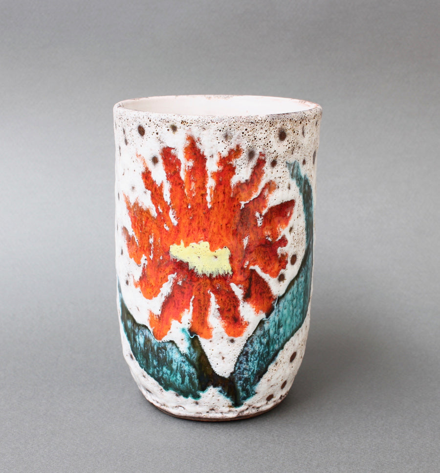 Ceramic Vase with Flower Motif from Vallauris, France (circa 1950s)