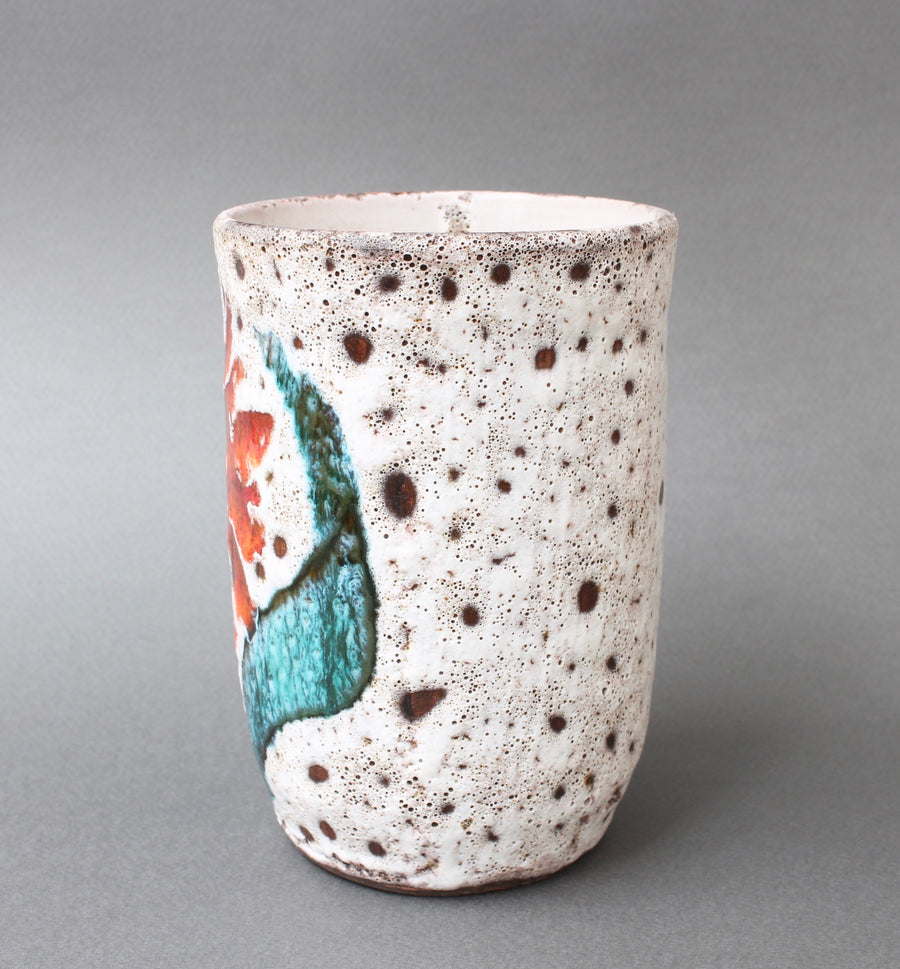 Ceramic Vase with Flower Motif from Vallauris, France (circa 1950s)