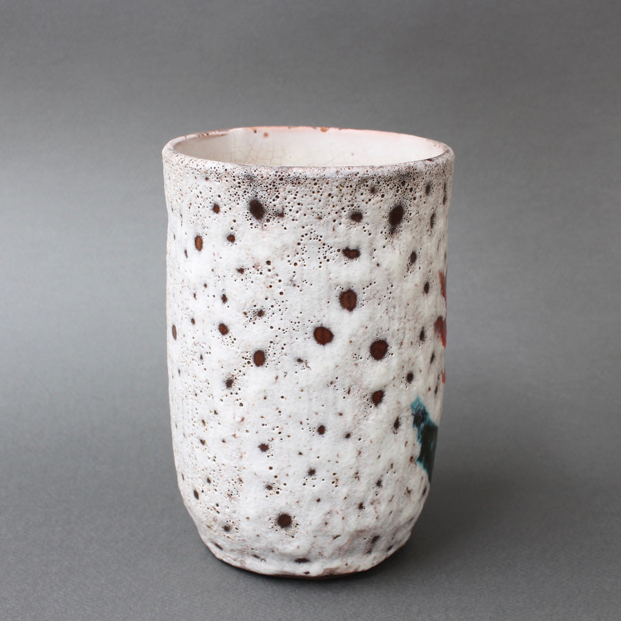 Ceramic Vase with Flower Motif from Vallauris, France (circa 1950s)