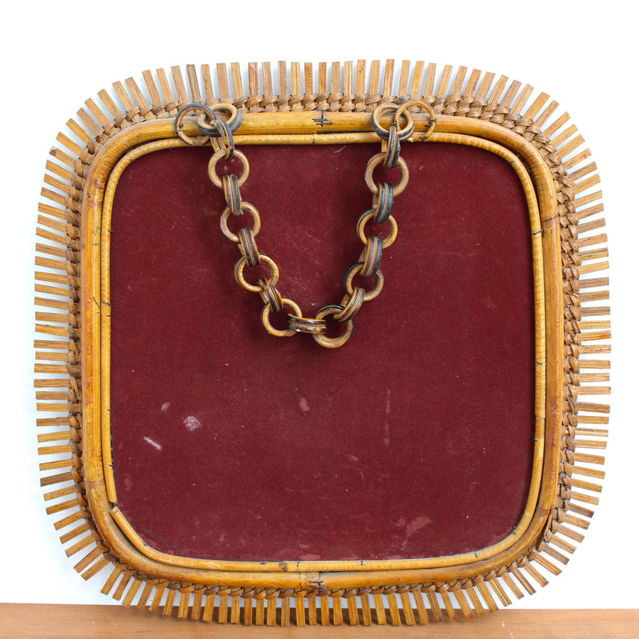 Mid-Century Italian Rattan Mirror with Hanging Chain (circa 1960s)
