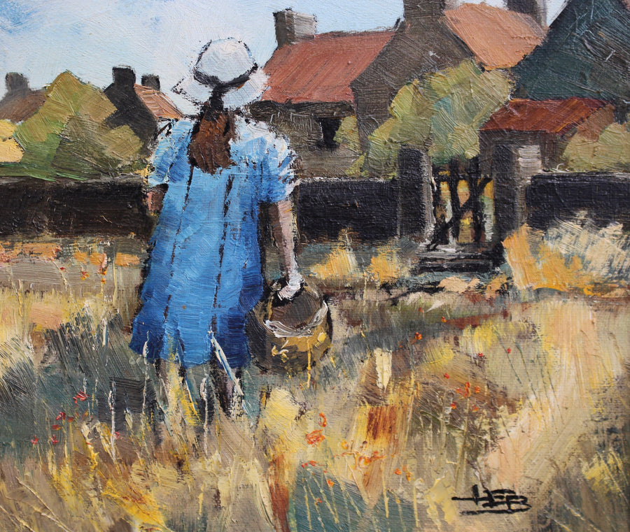 'Young Girl with Basket Returning to Village' by LEB aka Jules Leboisselier (circa 1980s)