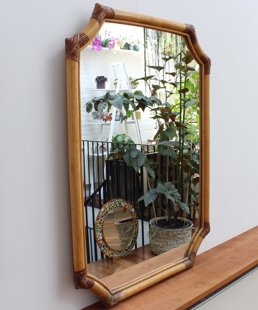 French Bamboo and Rattan Wall Mirror (circa 1960s)