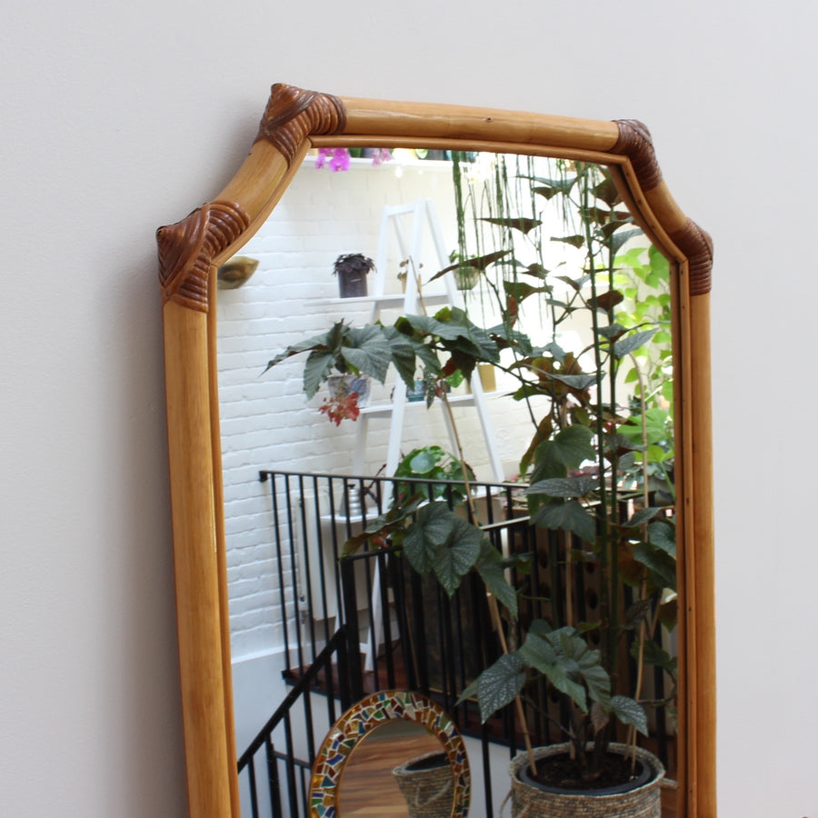French Bamboo and Rattan Wall Mirror (circa 1960s)