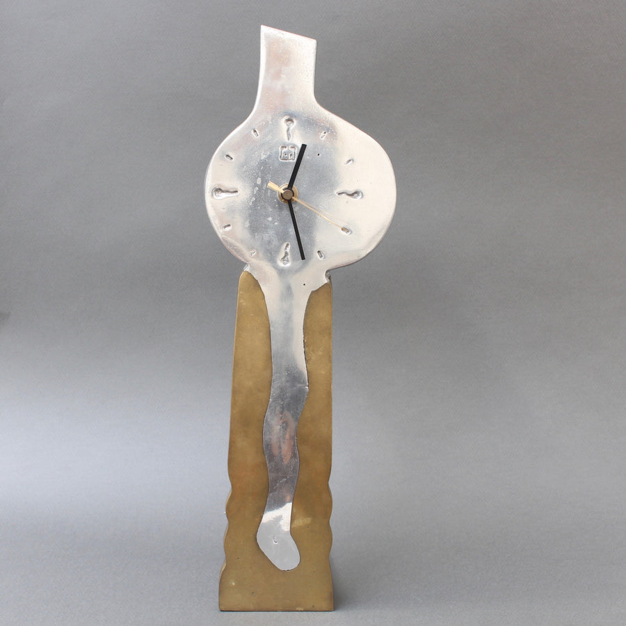 Aluminium and Brass Brutalist Style Decorative Clock by David Marshall (circa 1980s)