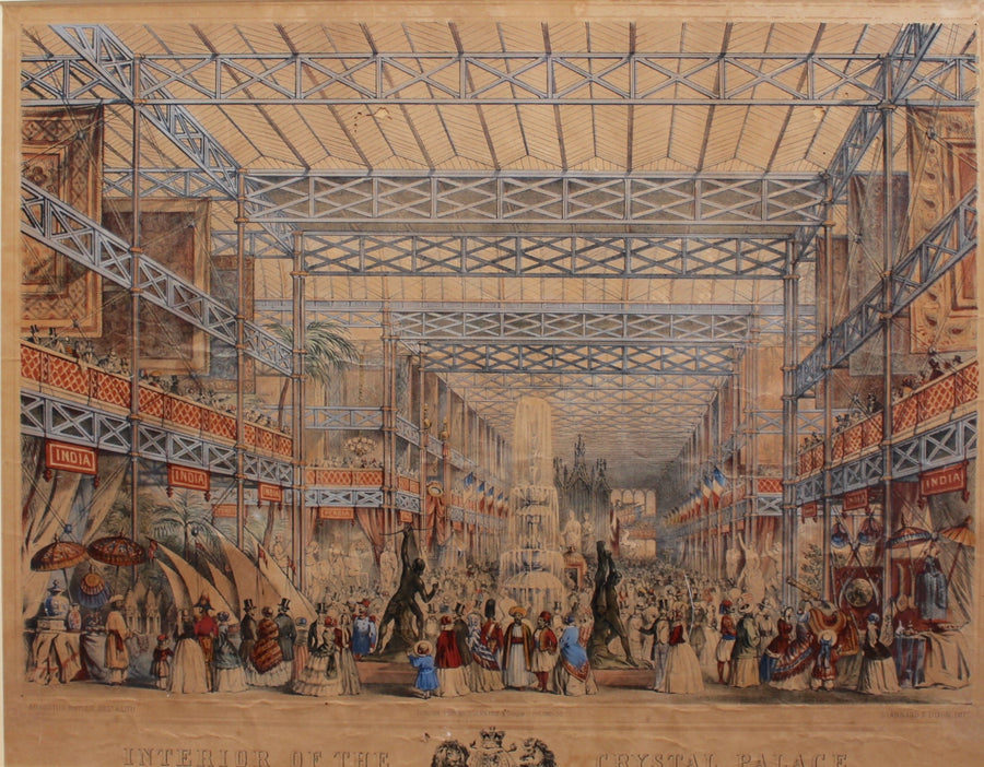 'Interior of The Crystal Palace' Original Hand-Coloured Lithograph by Augustus Butler (1855)