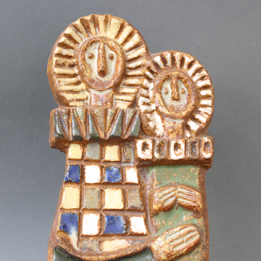 Mid-Century French Ceramic Virgin and Child Wall Decoration by Les Argonautes (circa 1960s)