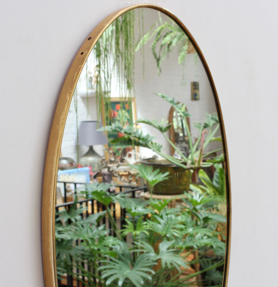 Vintage Italian Oval Wall Mirror with Brass Frame (circa 1950s)