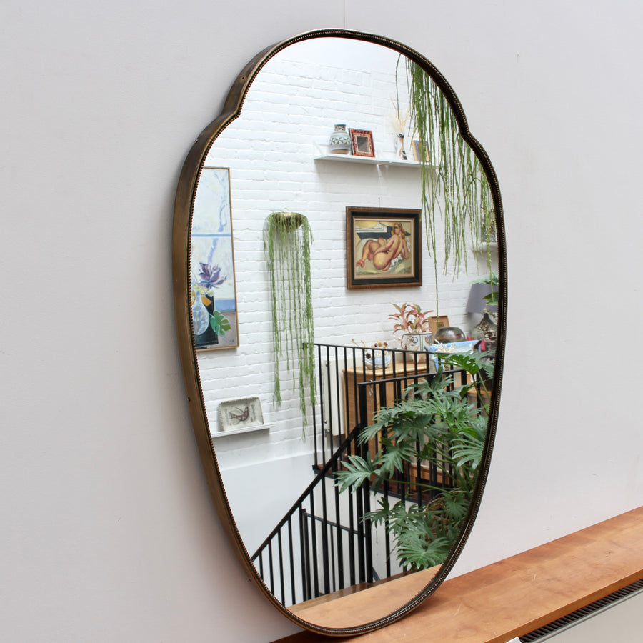 Mid-Century Italian Wall Mirror with Brass Frame and Beading (circa 1950s)