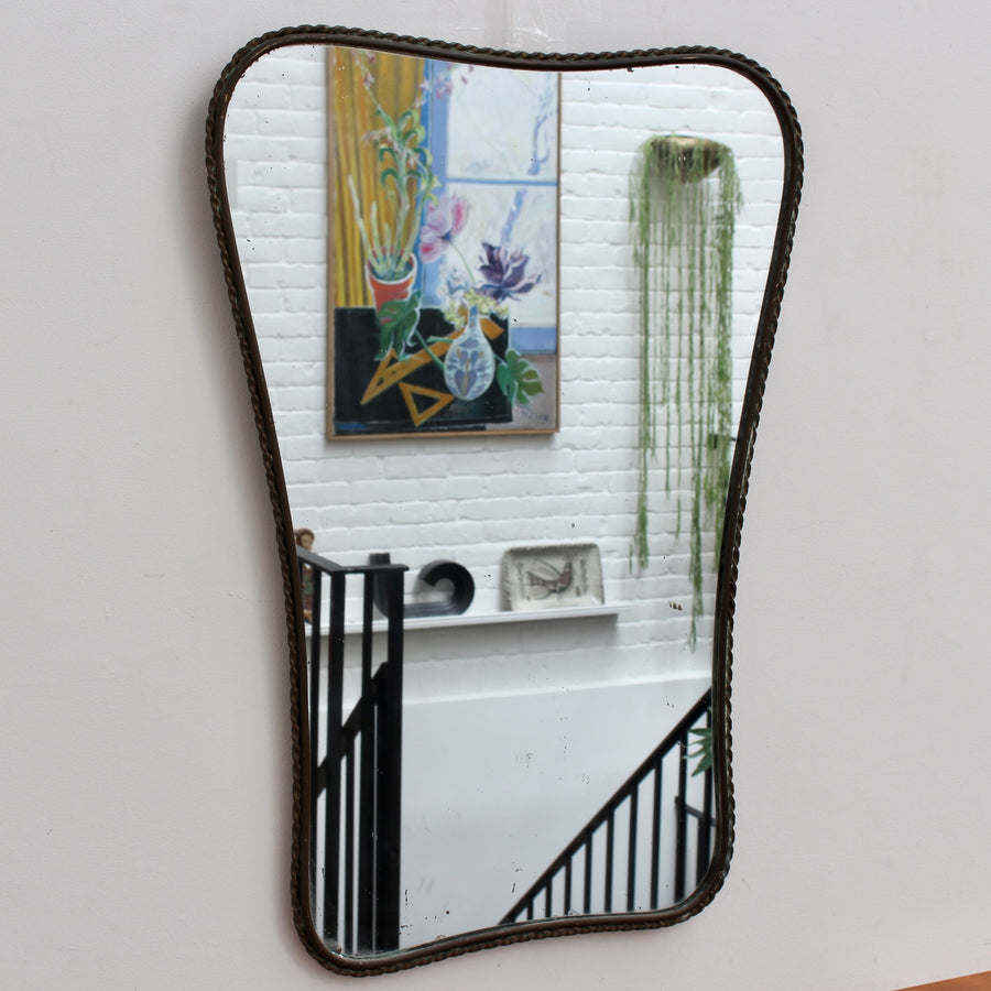 Vintage Italian Wall Mirror with Brass Frame in Gio Ponti Style (circa 1950s)