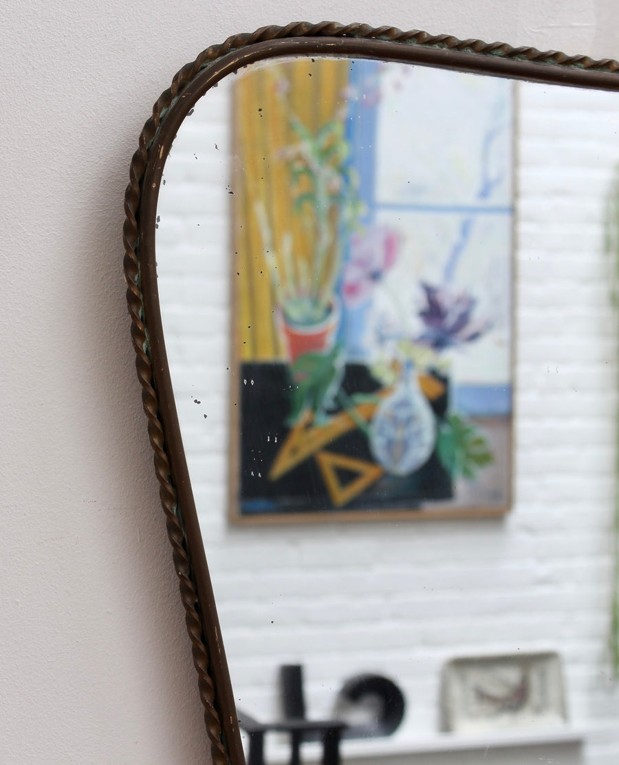 Vintage Italian Wall Mirror with Brass Frame in Gio Ponti Style (circa 1950s)