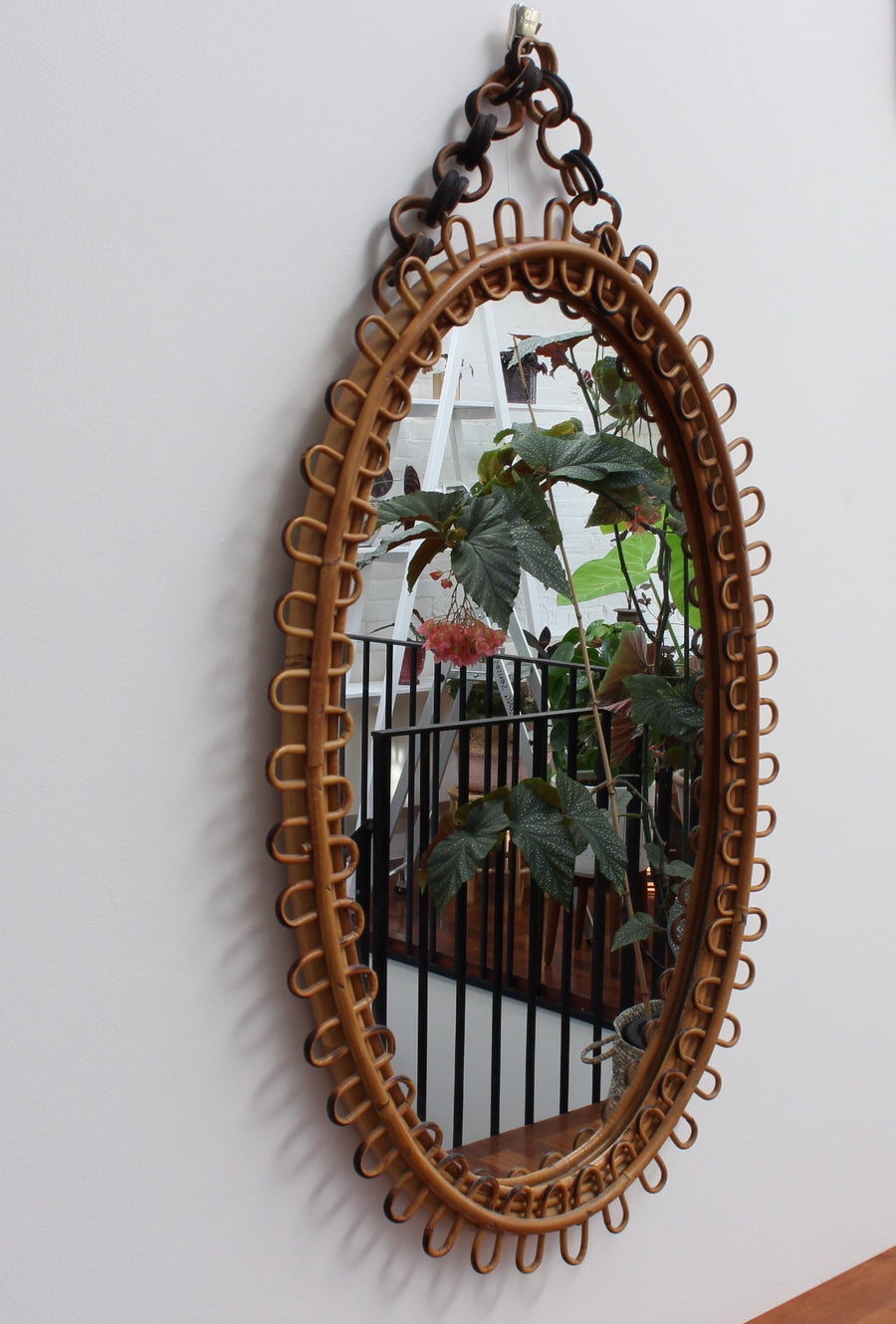 Italian Rattan and Bamboo Wall Mirror (circa 1960s)