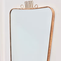 Mid-Century Italian Wall Mirror with Brass Frame and Top Flourish (circa 1950s)