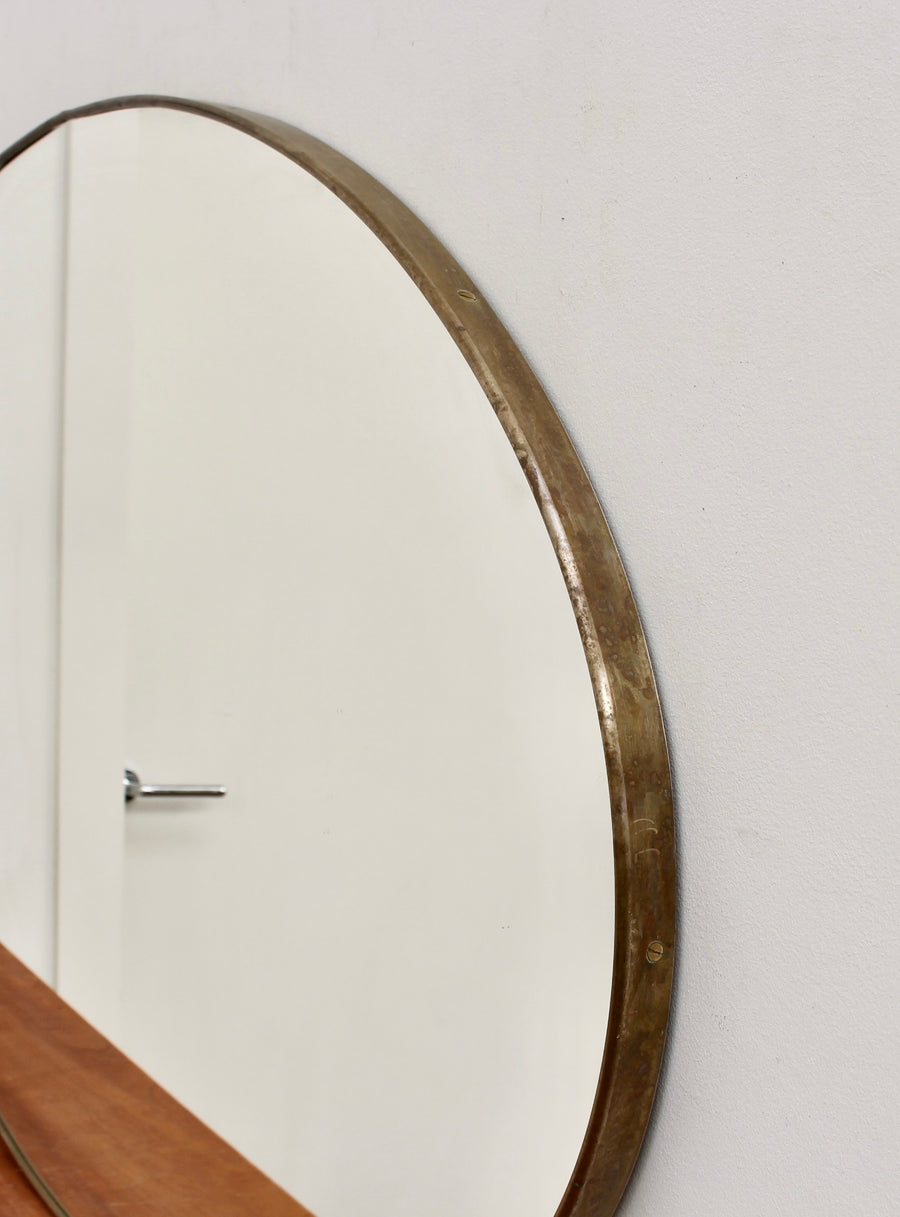 Mid-Century Italian Oval Wall Mirror with Brass Frame (circa 1950s) - Large