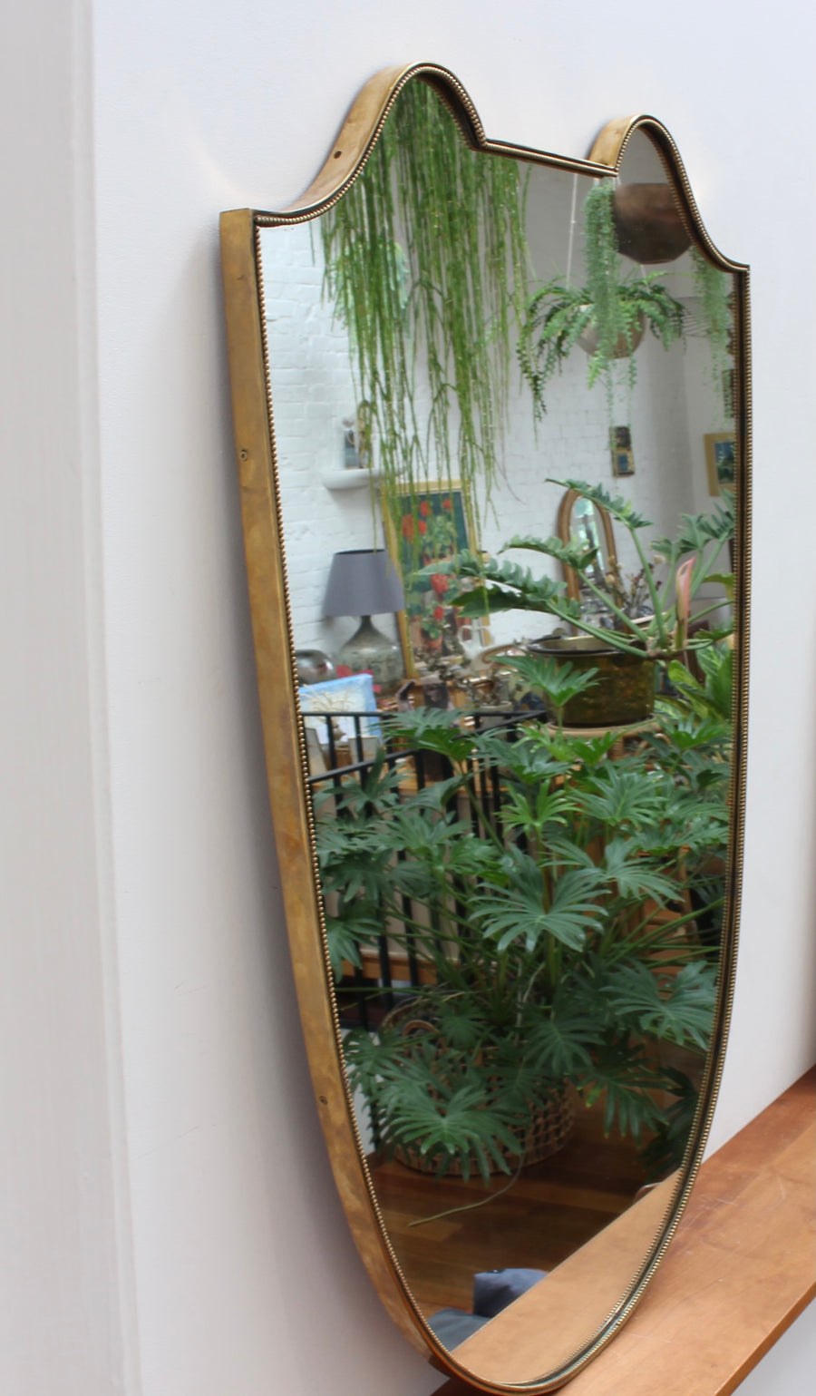 Vintage Italian Wall Mirror with Brass Frame with Beading (circa 1950s) - Large
