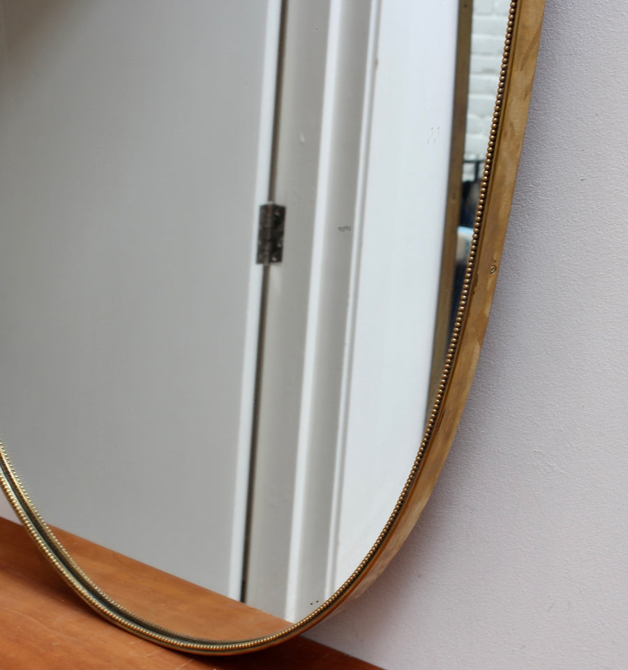 Vintage Italian Wall Mirror with Brass Frame with Beading (circa 1950s) - Large