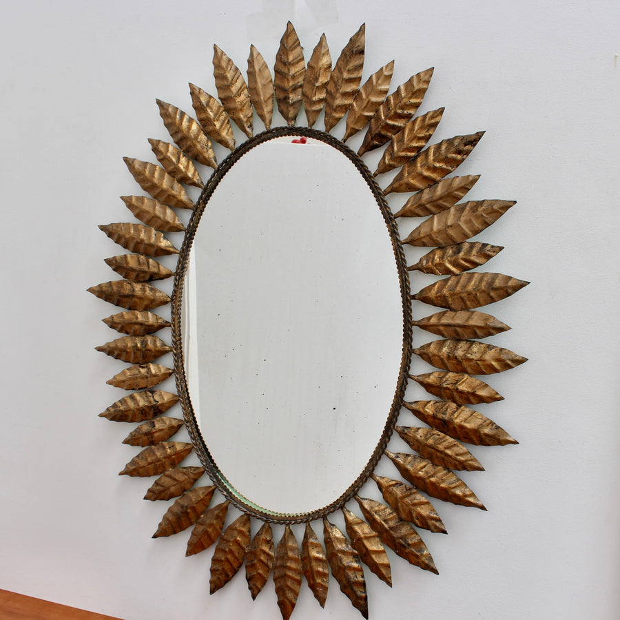 Vintage Spanish Gilt Metal Sunburst Mirror (circa 1970s)