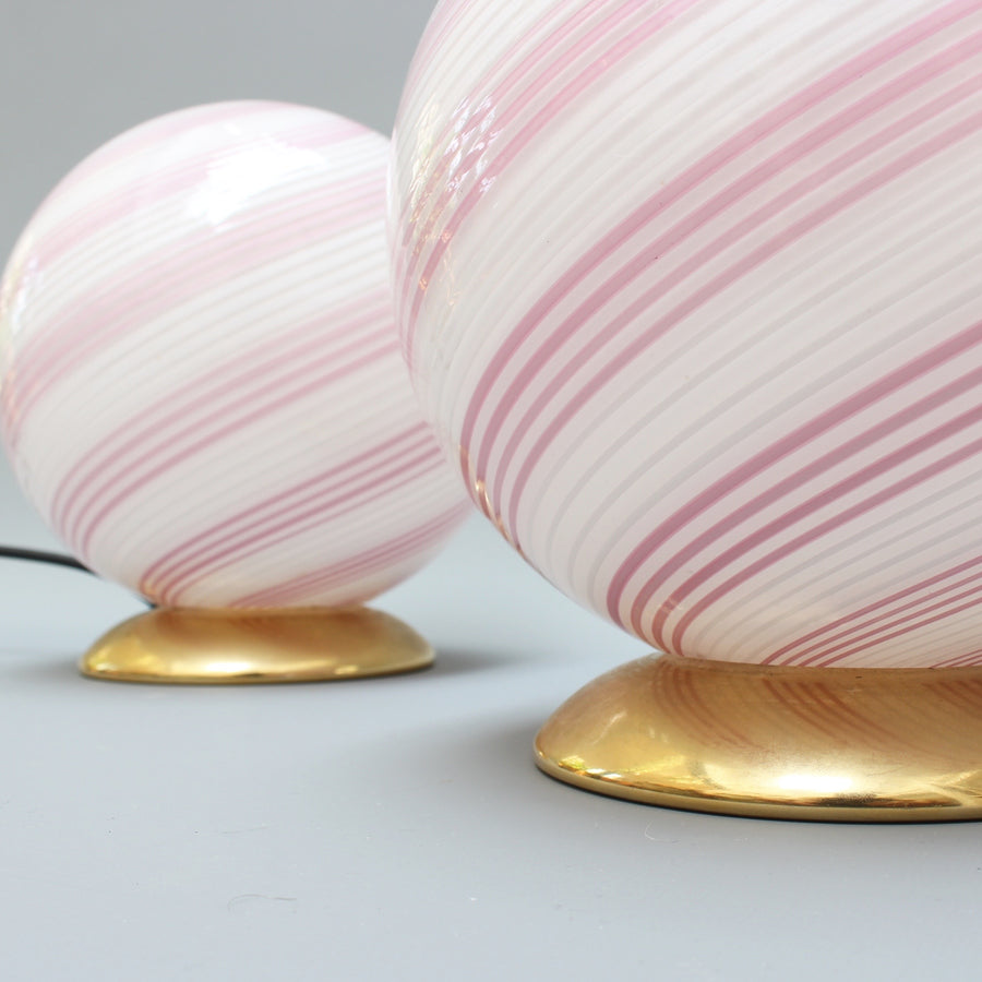 Pair of Pink Murano Glass Globe Table Lamps (Circa 1960s)