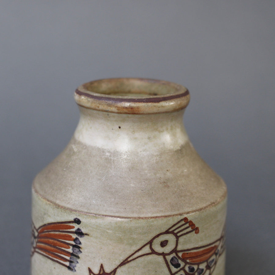 Small Ceramic Vase with Bird Motif by Olivier Pettit (circa 1960s)