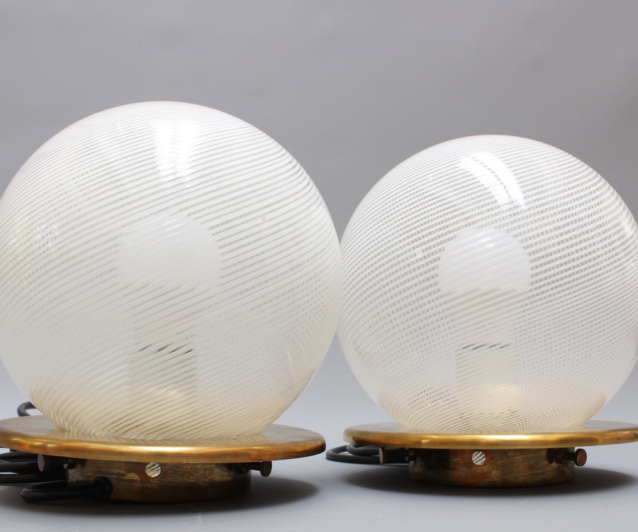 Pair of Blown Murano Glass Globe Table Lamps (Circa 1950s)