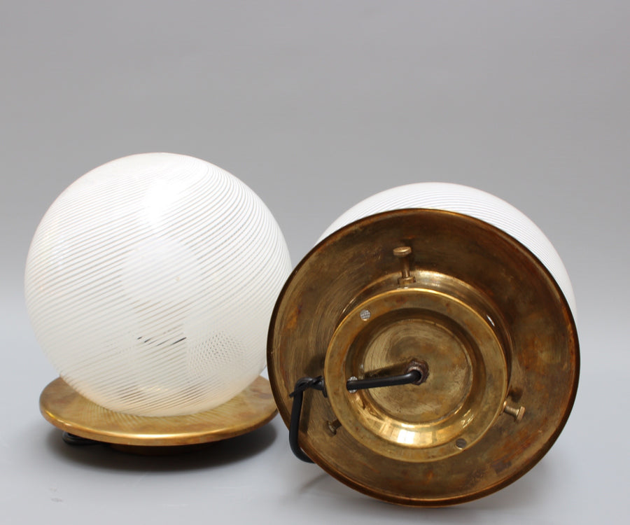 Pair of Blown Murano Glass Globe Table Lamps (Circa 1950s)