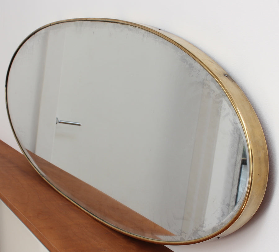 Oblong Italian Wall Mirror with Brass Frame (circa 1950s)
