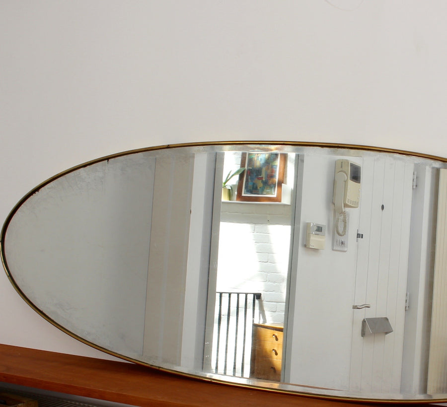 Oblong Italian Wall Mirror with Brass Frame (circa 1950s)