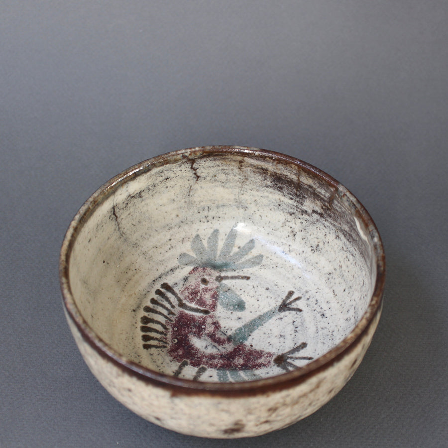 French Ceramic Bowl with Rooster Motif by Gustave Reynaud, Le Mûrier (circa 1960s) - Small