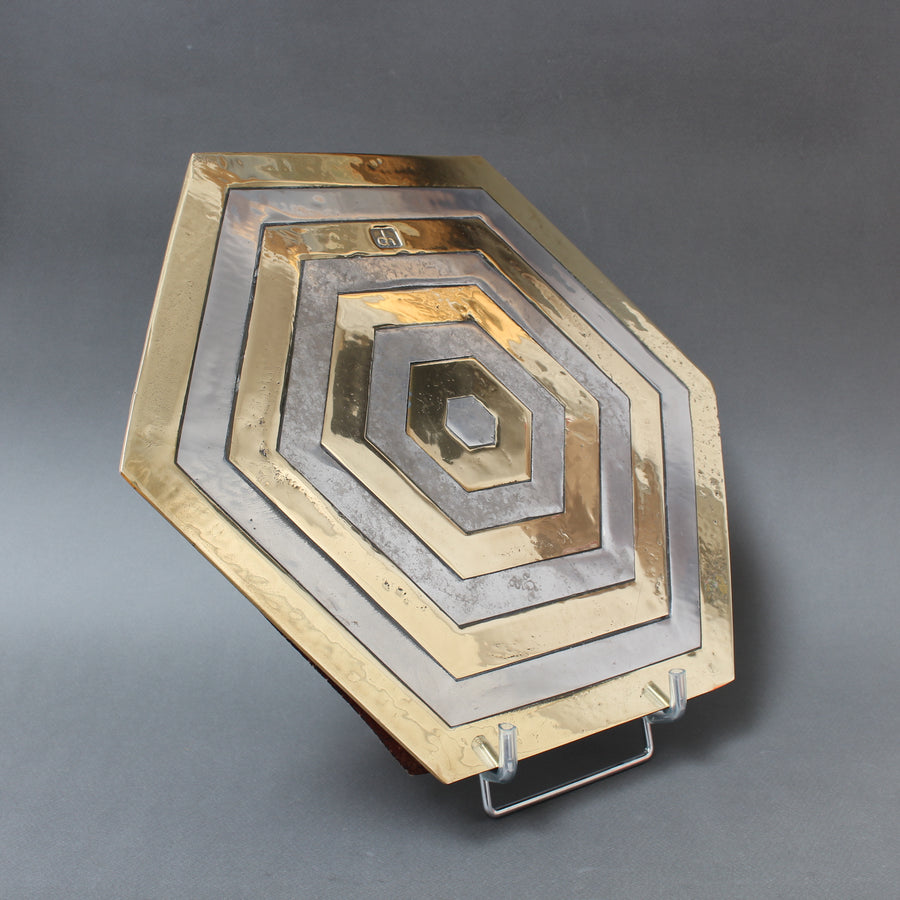 Aluminium and Brass Hexagonal Decorative Tray by David Marshall (circa 1980s)