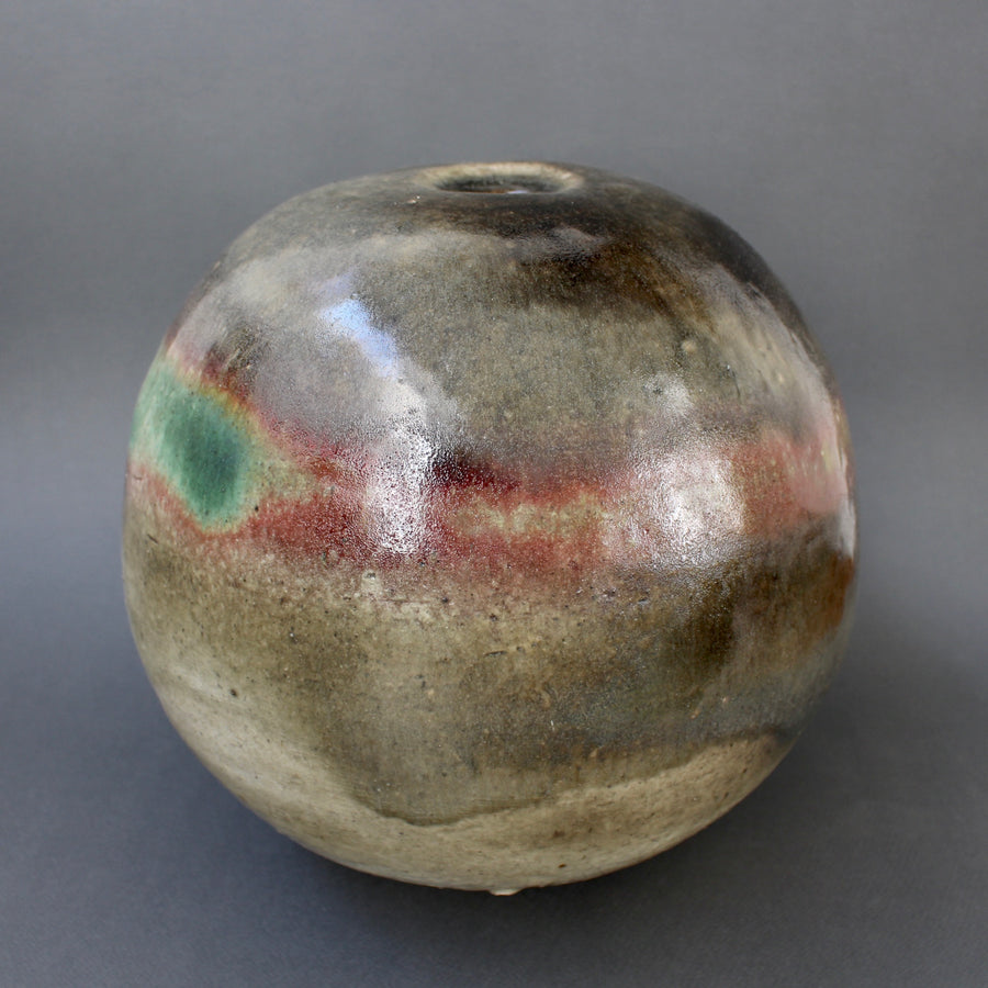 Large Spherical Stoneware Flower Vase by Ingeborg and Bruno Asshoff (circa 1960s)