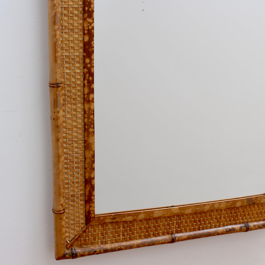 Mid-Century Italian Wicker and Rattan Rectangular Wall Mirror (circa 1960s)