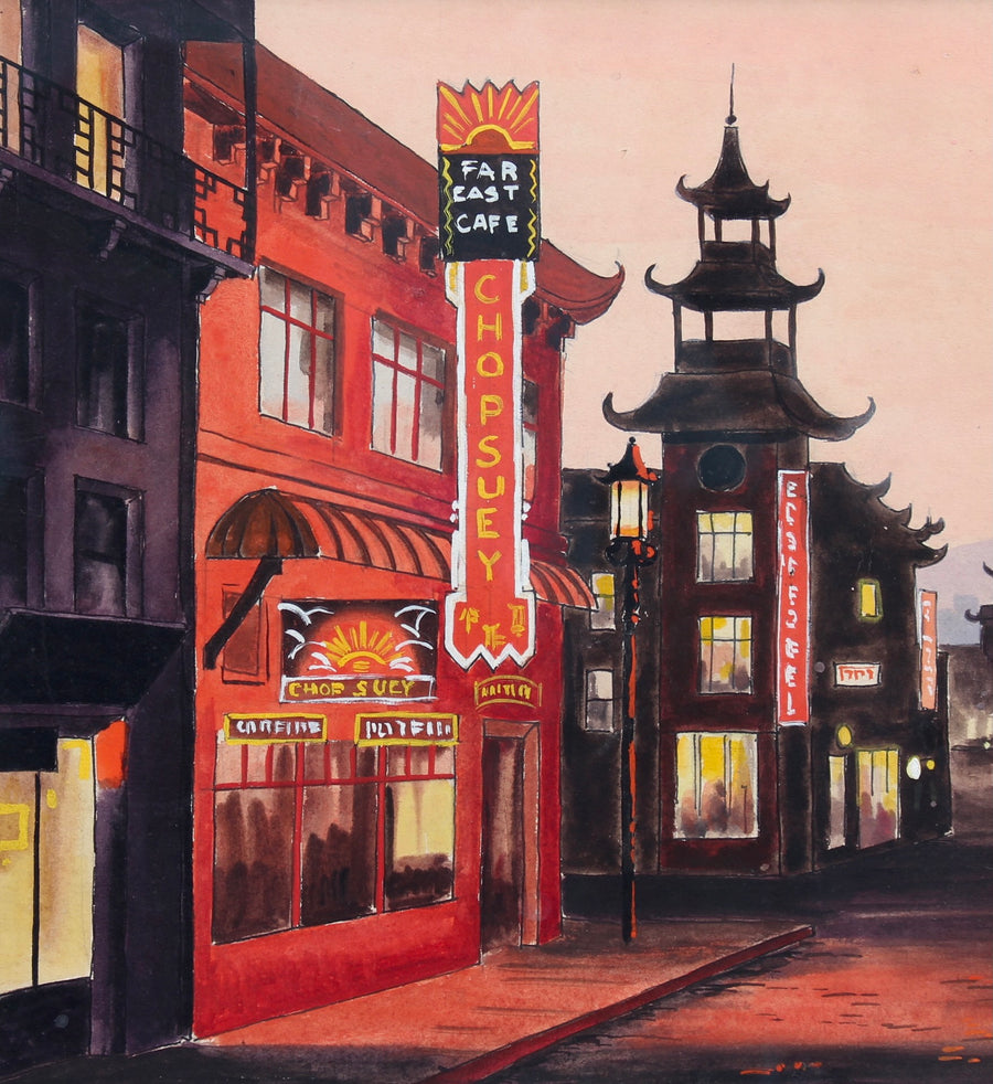 'Chinatown San Francisco at Twilight', French School (circa 1950s)