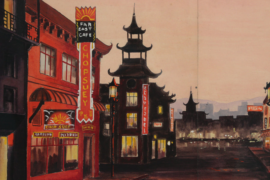 'Chinatown San Francisco at Twilight', French School (circa 1950s)