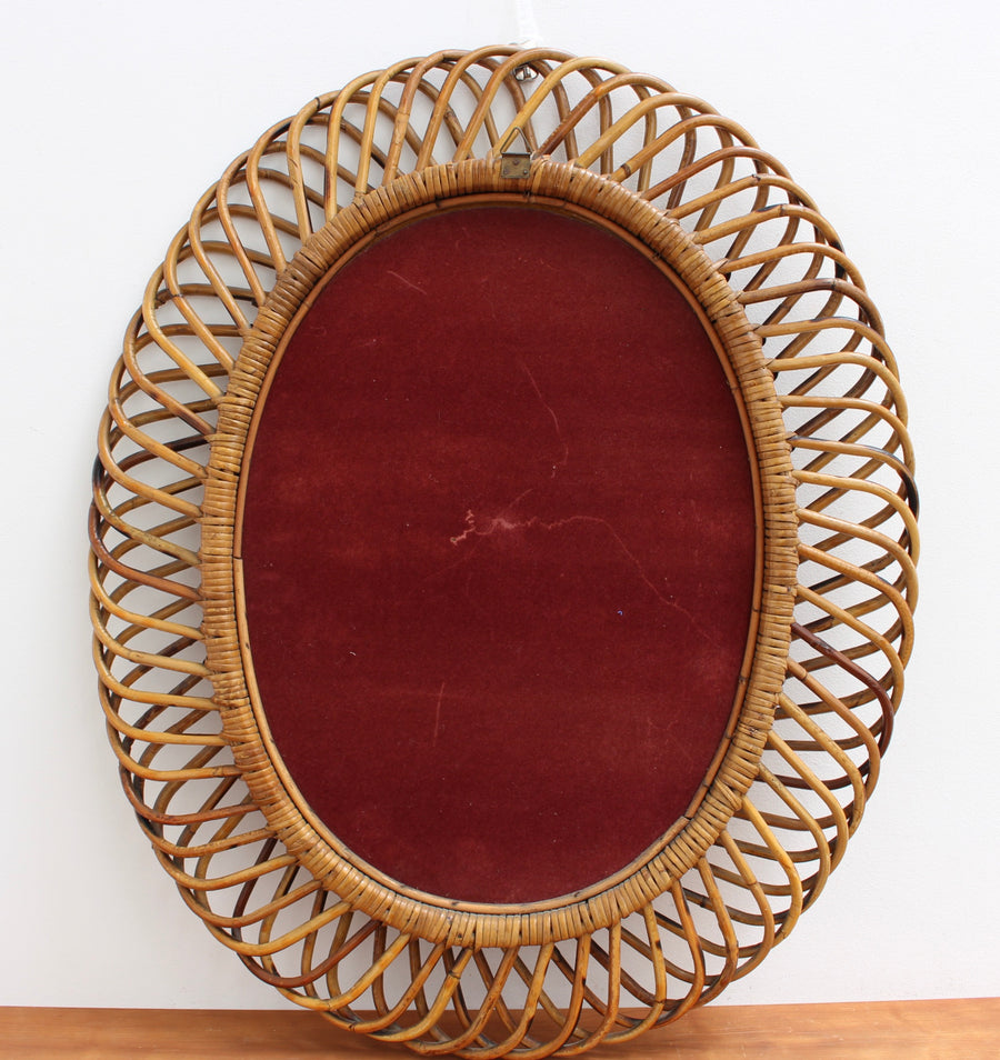 Mid-Century Italian Rattan Wall Mirror (circa 1960s)