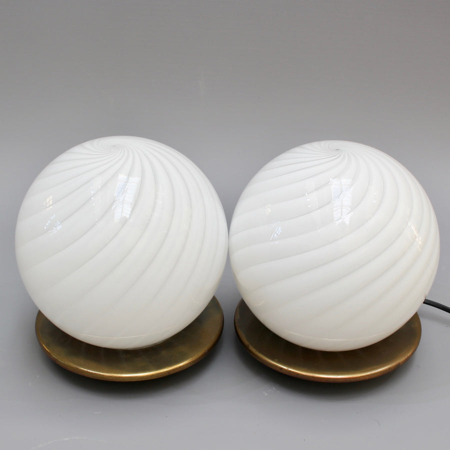 Pair of Blown Murano Glass Globe Table Lamps (circa 1950s)