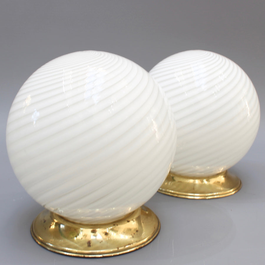 Pair of Blown Murano Glass Globe Table Lamps (circa 1950s)