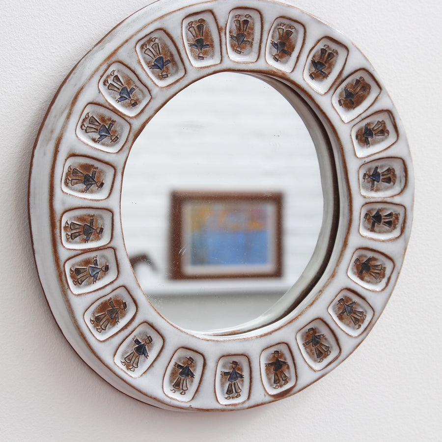 Ceramic Decorative Wall Mirror with Breton Motif (circa 1970s)