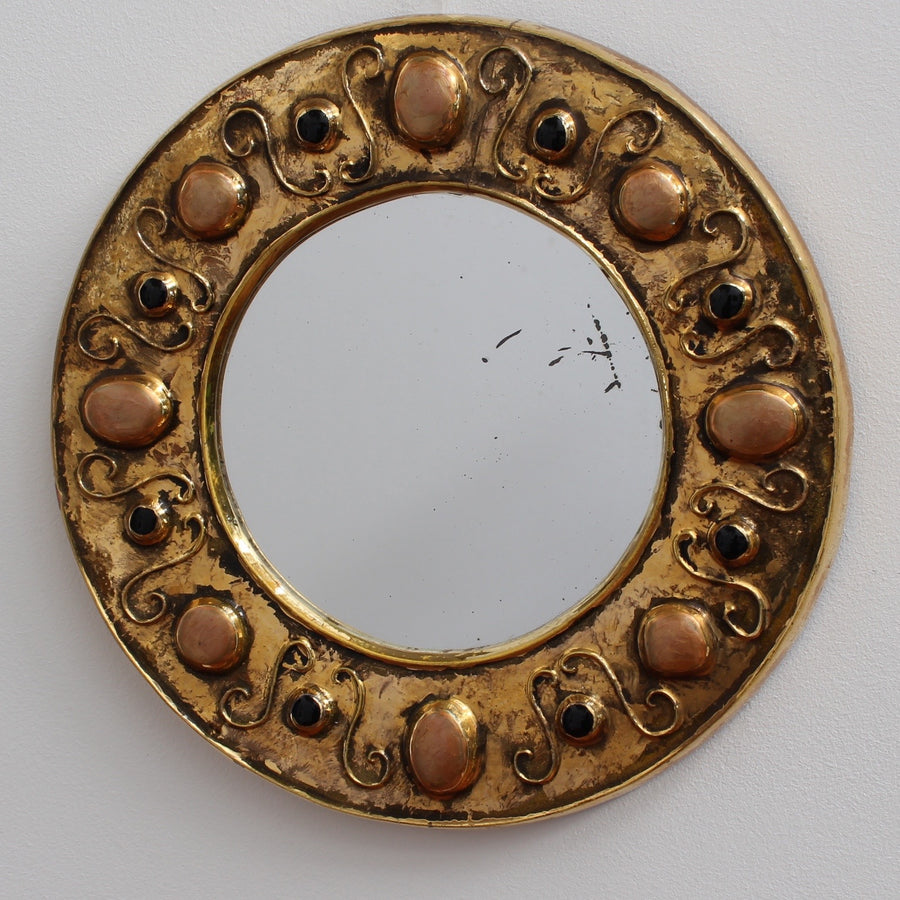 Gilded Ceramic Decorative Wall Mirror by François Lembo (Circa 1960s - 70s)