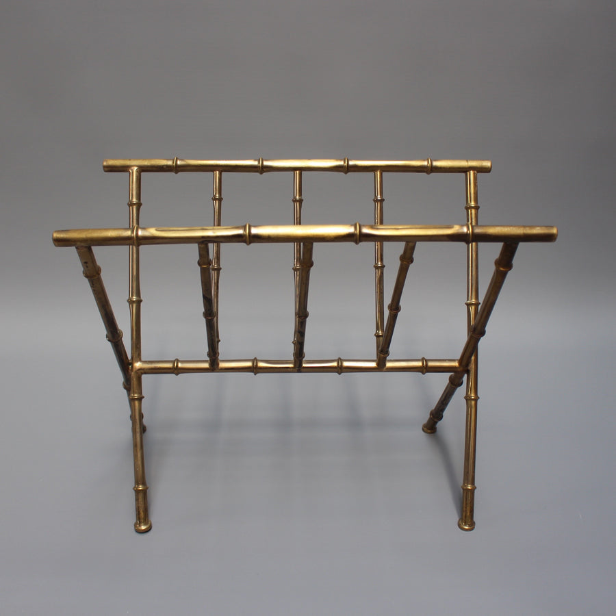 Brass 'Bamboo' Magazine Rack in the Style of Jacques Adnet (c. 1950s)