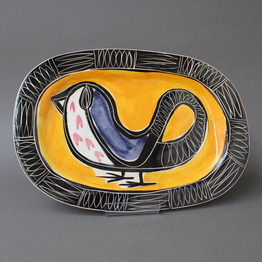 Ceramic Decorative Platter with Bird Motif by Jacques Pouchain (circa 1950s)