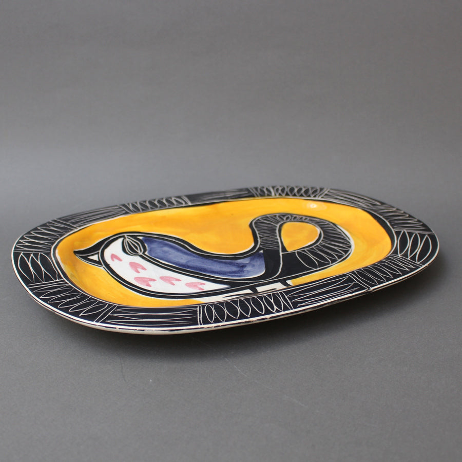 Ceramic Decorative Platter with Bird Motif by Jacques Pouchain (circa 1950s)
