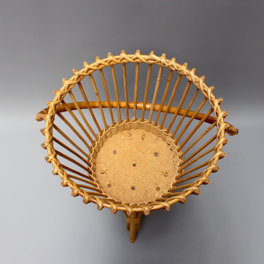 Vintage Rattan Plant Stand with Handle (c. 1960s)