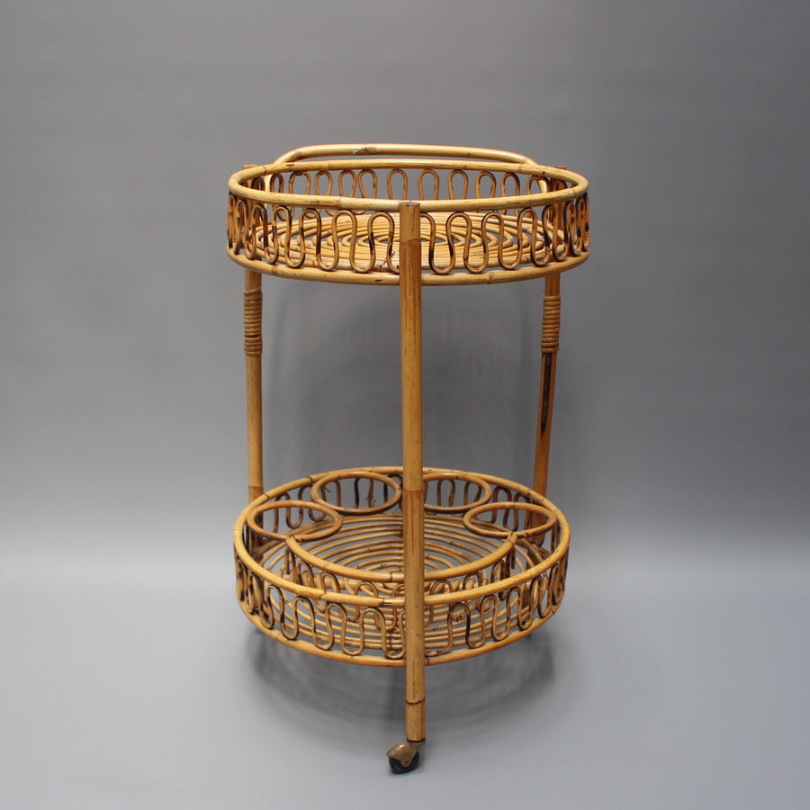 Vintage French Rattan Drinks Trolley (c. 1960s)