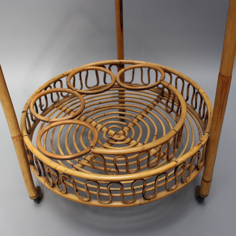 Vintage French Rattan Drinks Trolley (c. 1960s)
